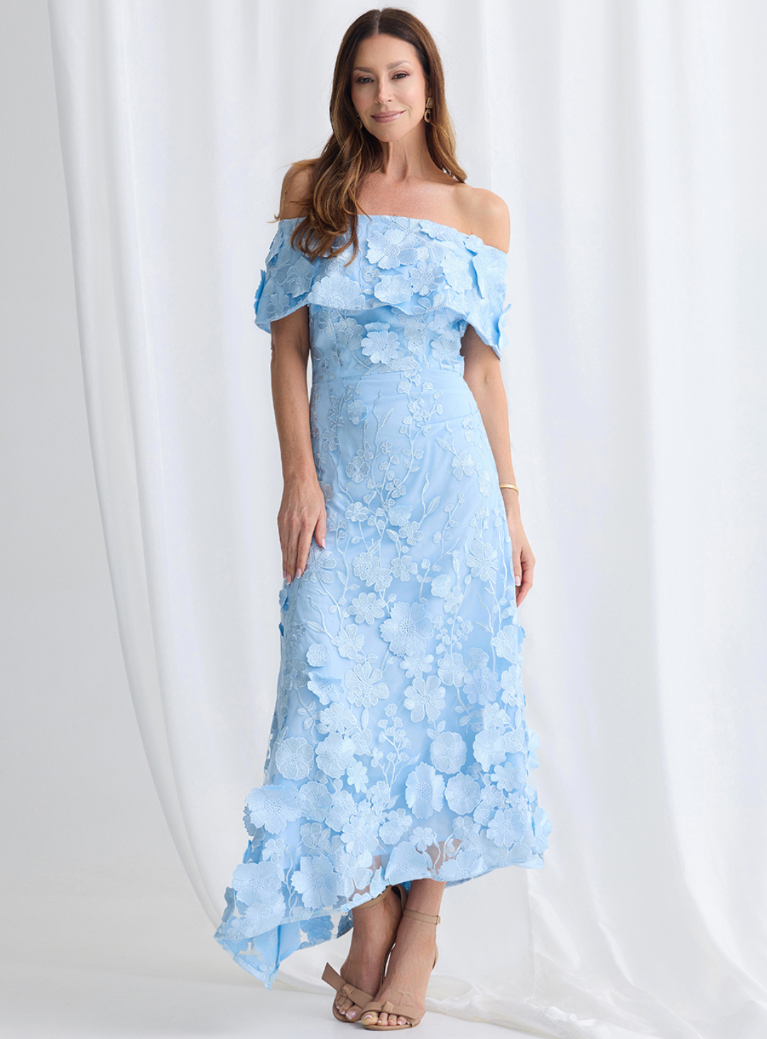 sachin and babi light blue dress OFF SHOULDER FLORAL PATTERN FULL DRESS | CULT MIA main image 1