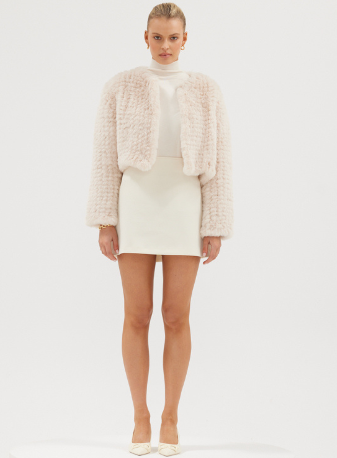 Oatmeal Faux Lola Jacket by Bubish Luxe White Runway