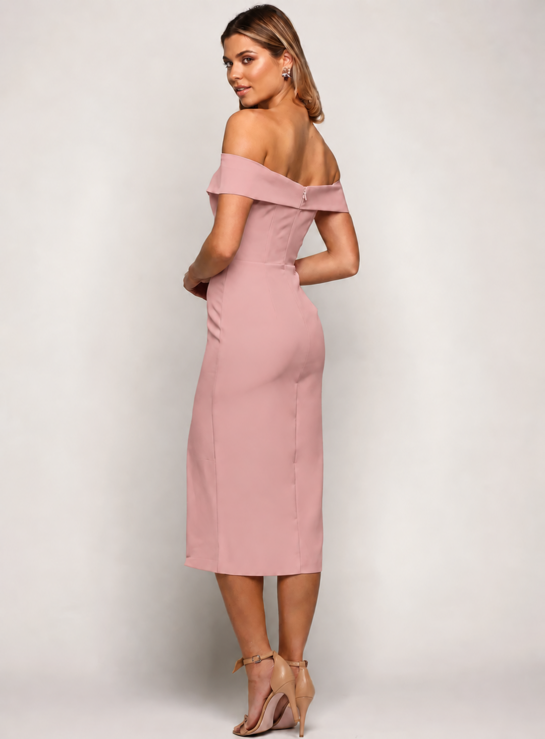 Dusty Rose Gia Off Shoulder Midi