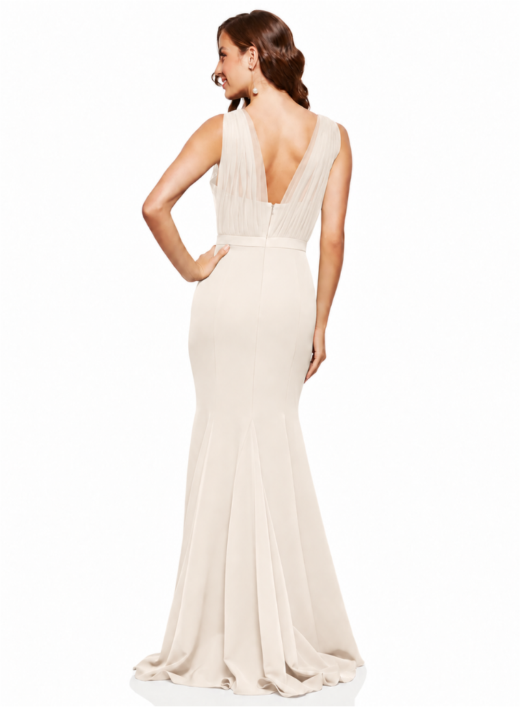 Taupe Laneese Cross Over Tulle Dress