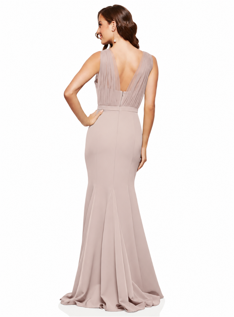 Mink Laneese Cross Over Tulle Dress