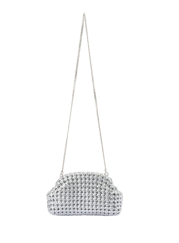 Silver Everly Hand Woven Clutch
