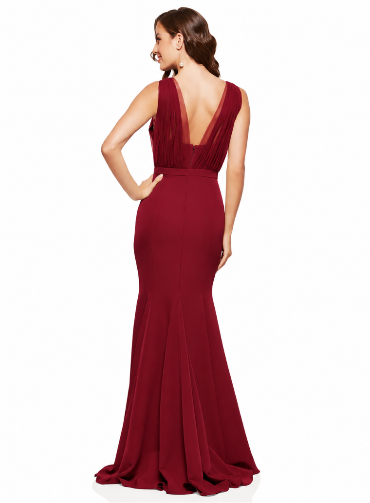 Wine Laneese Cross Over Tulle Dress