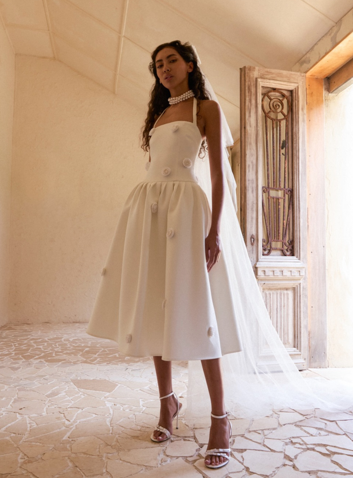 Ivory Anita Spot Halter Dress