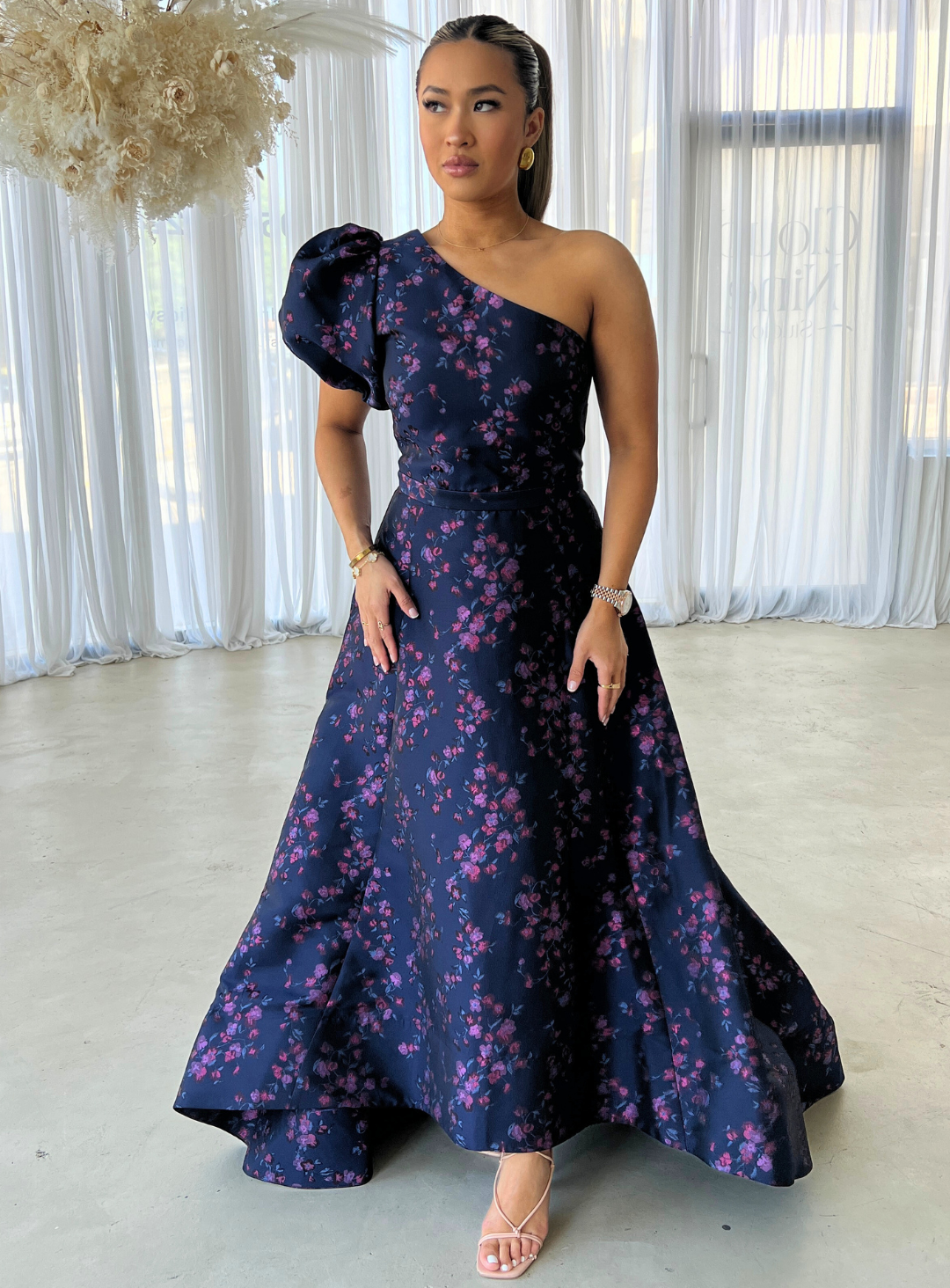 Kylee One Shoulder Brocade Dress by Samantha Rose SR327 – White Runway