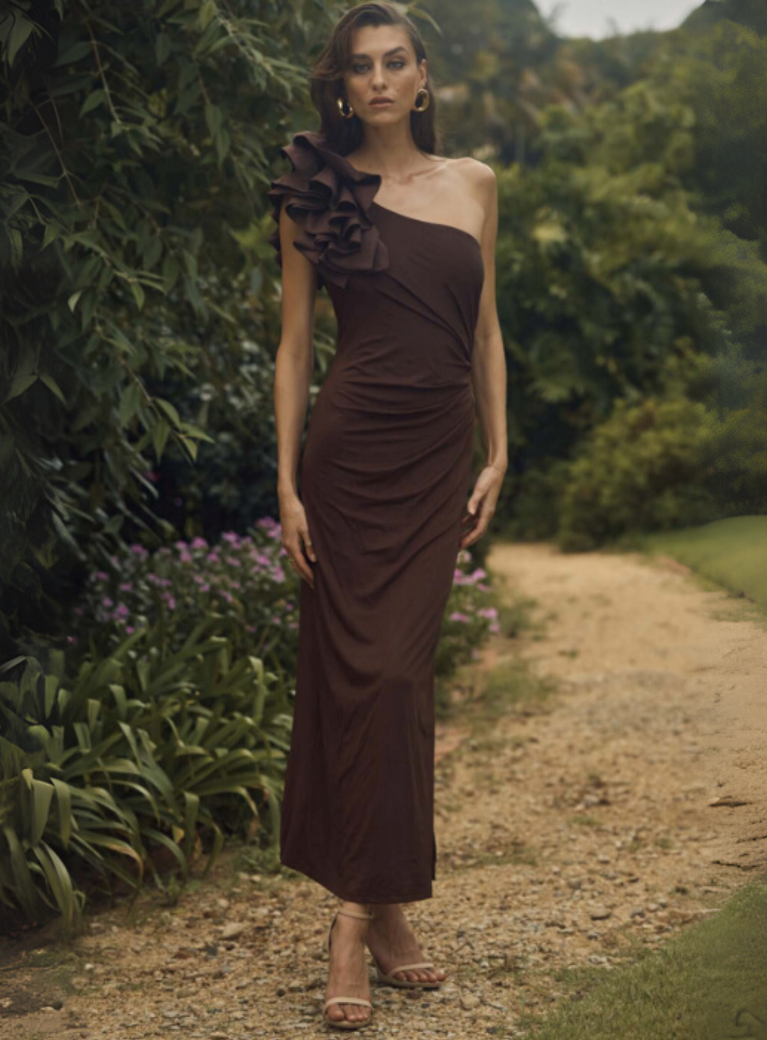 Lorena One Shoulder Ruffle Dress