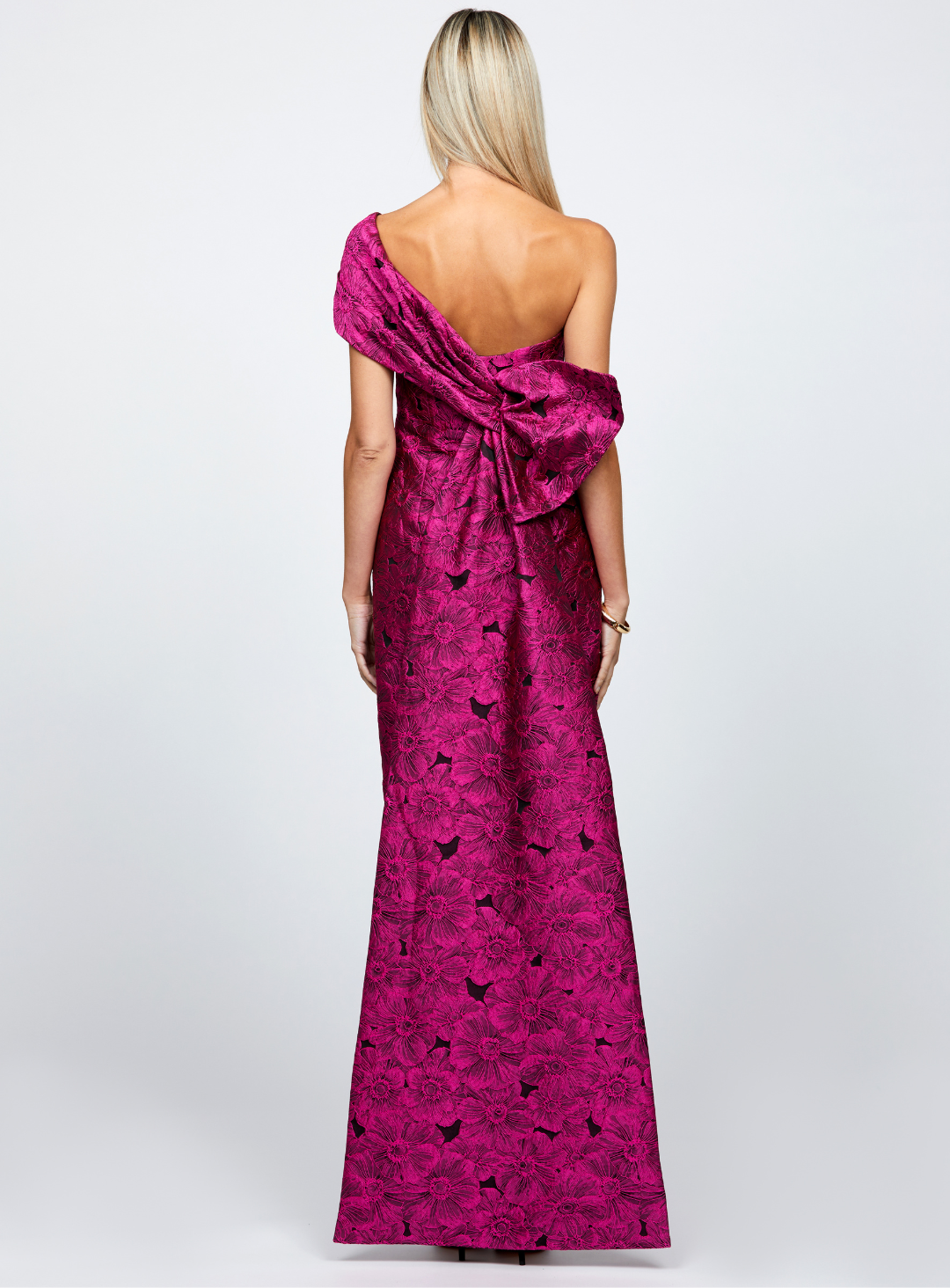 fuschia pink bariano dress in jacquard fabric