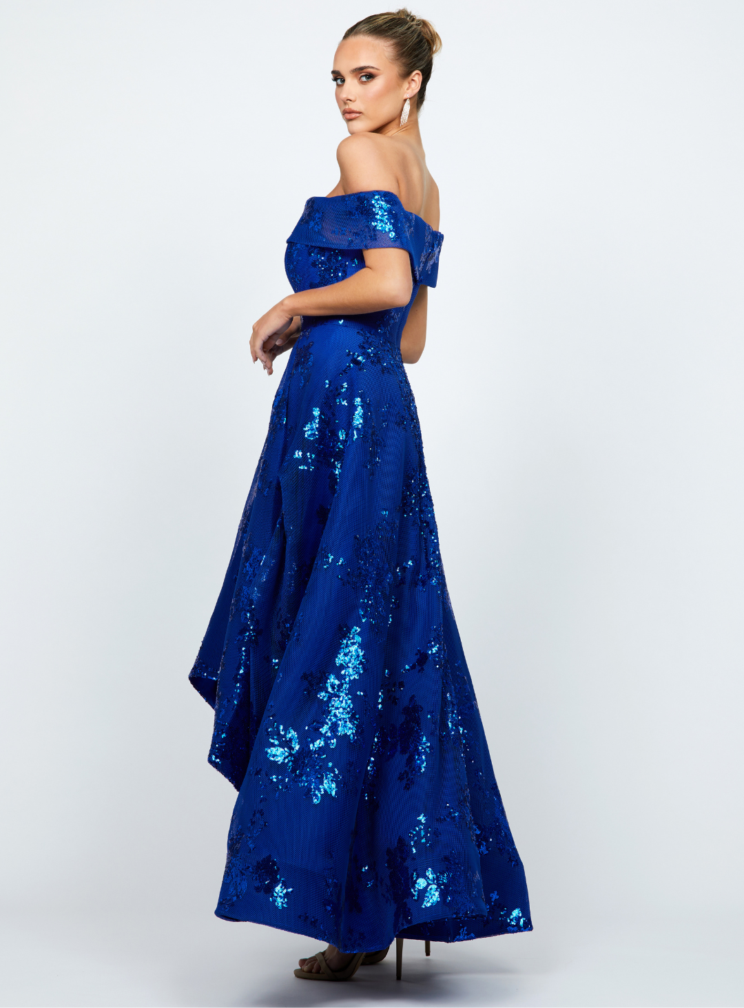 Jamie Off Shoulder Hi Lo Gown