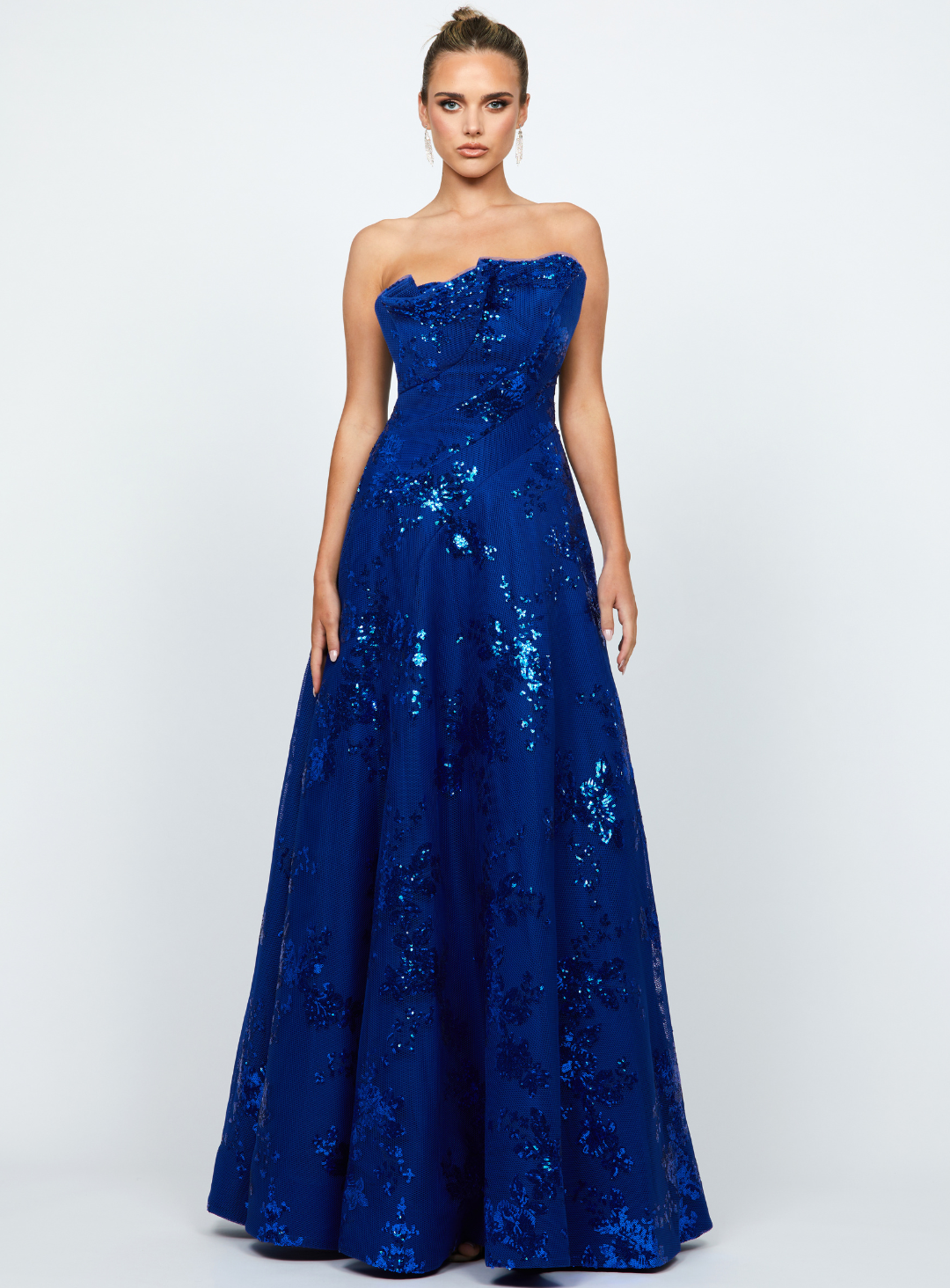 blue strapless ballgown by bariano for mother of the brides and formal girls