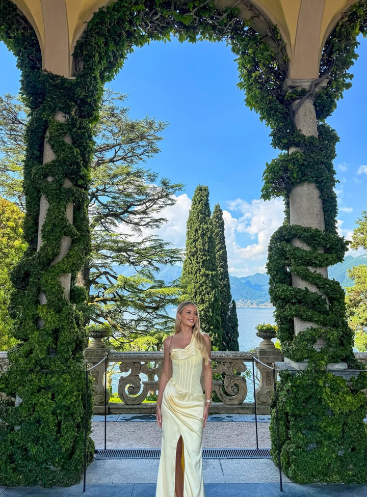 Influencer Shontina Rose wears the Dallas Gown by Bariano in Italy