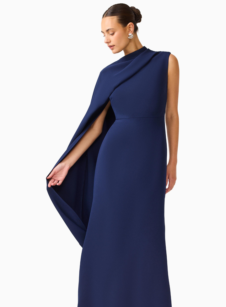 Leonara Asymmetric Cape Maxi Dress