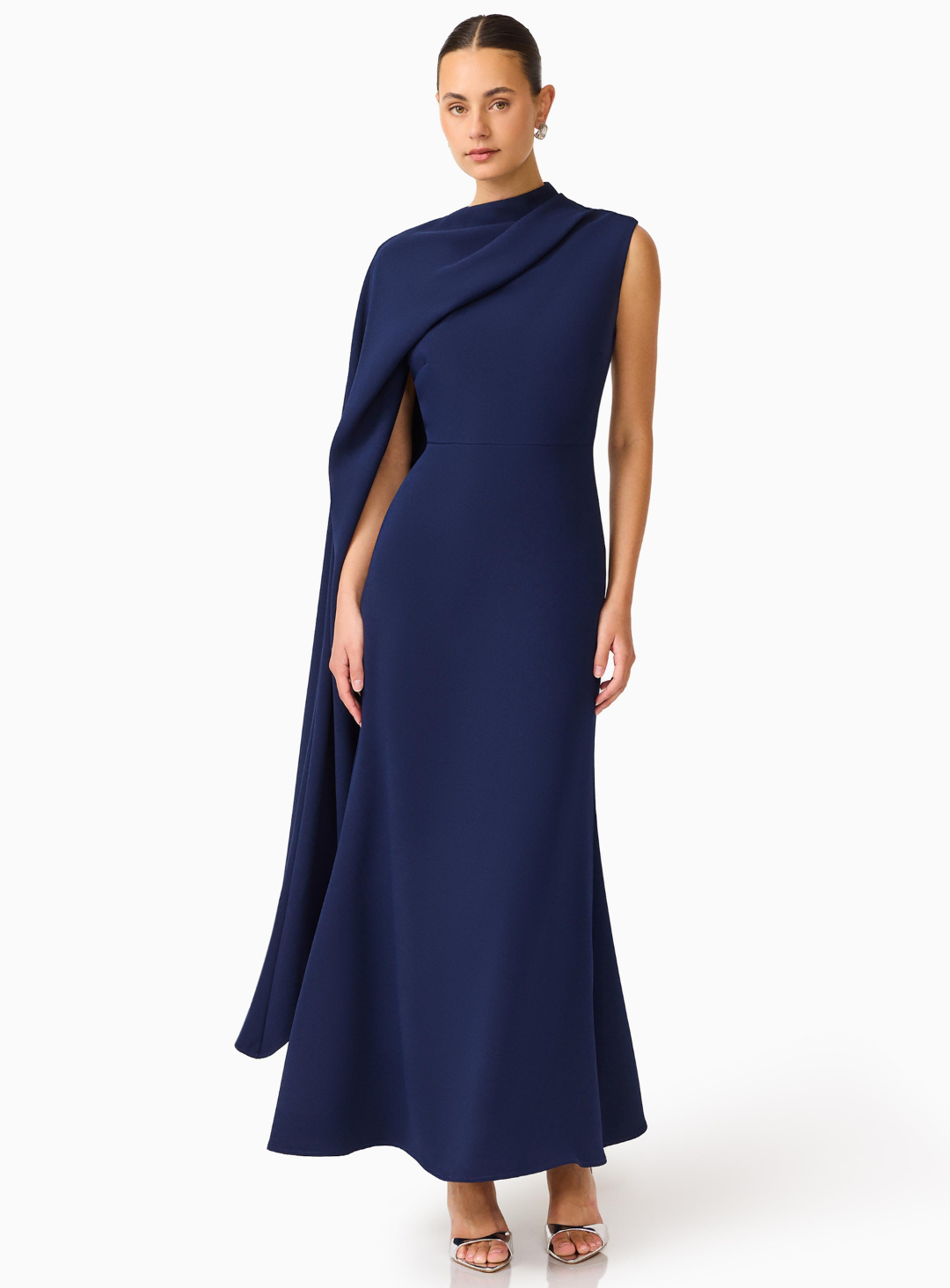 Leonara Asymmetric Cape Maxi Dress