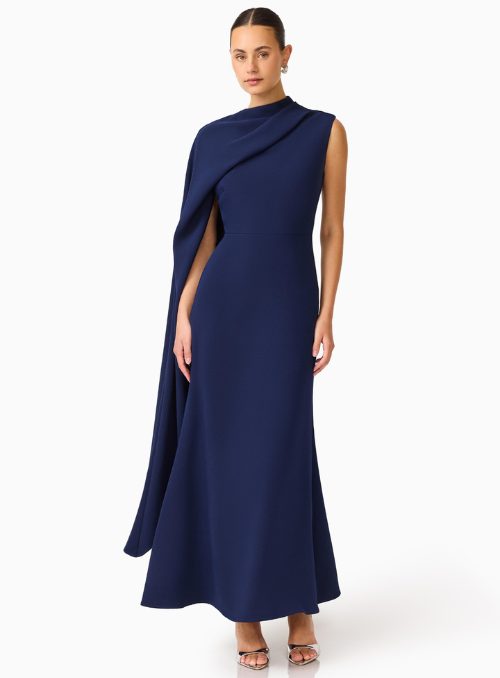 Leonara Asymmetric Cape Maxi Dress