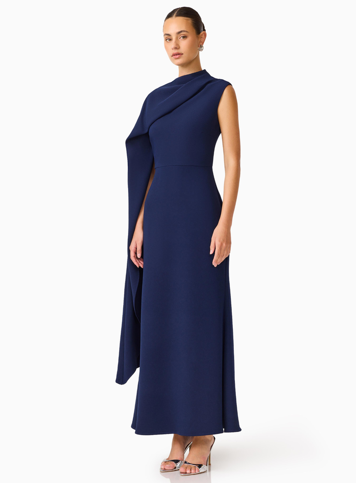 Leonara Asymmetric Cape Maxi Dress