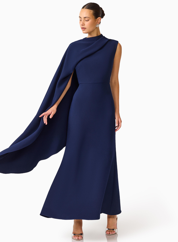 Leonara Asymmetric Cape Maxi Dress