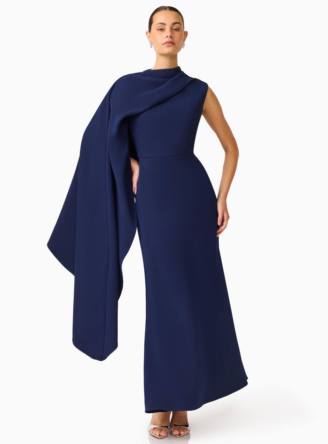Leonara Asymmetric Cape Maxi Dress