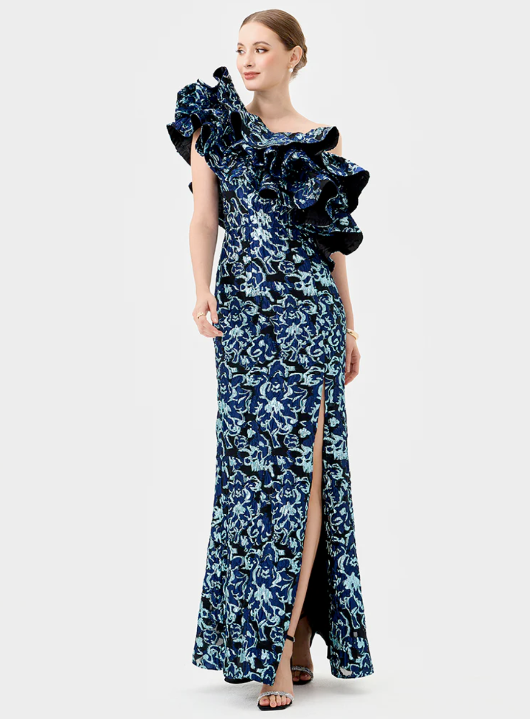 dramatic one shoulder gown for black tie wedding