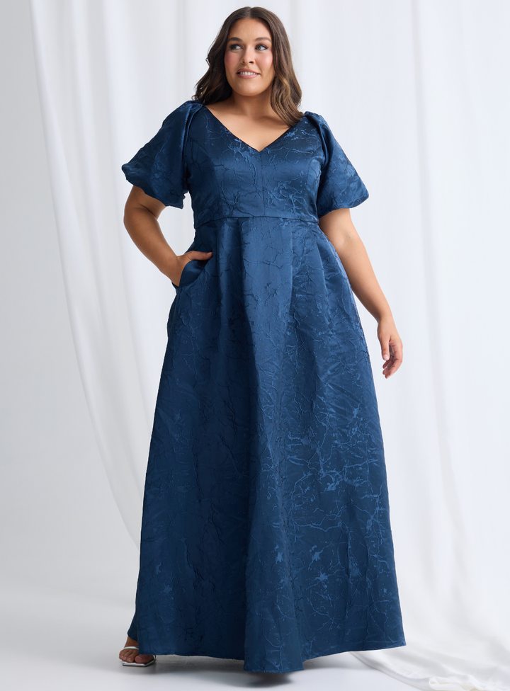 Navy Sophia Puff Sleeve Maxi