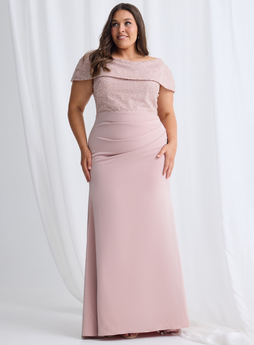 wedding guest dresses size 18 pretty SAIGE|Plus V-Neck Satin Midi Dress with Ruffled Skirt Soft and comfortable to wear Wedding Guest Dresses Plus Size