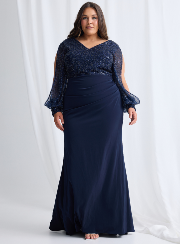 Navy Lois Sleeved Gown