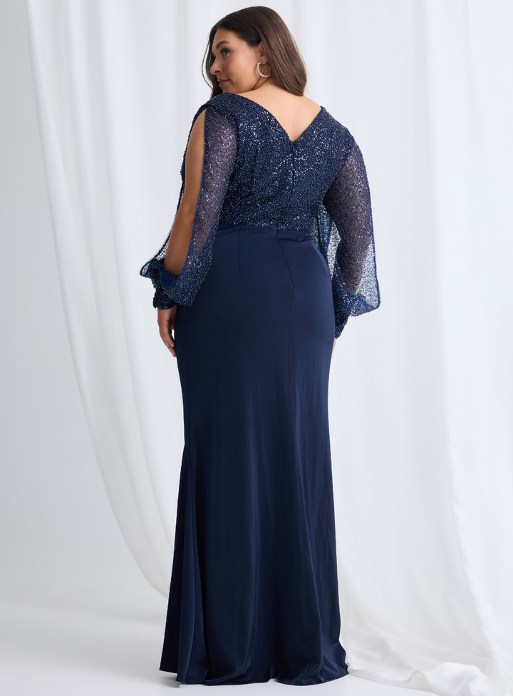 Navy Lois Sleeved Gown