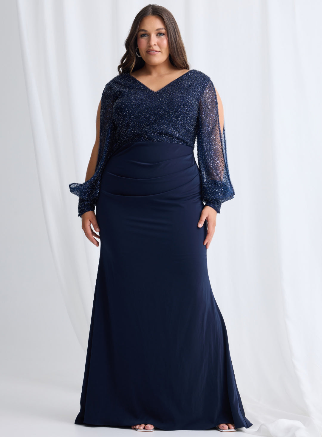 Navy Lois Sleeved Gown