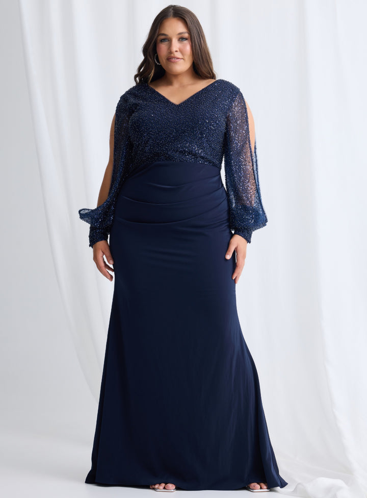 Navy Lois Sleeved Gown