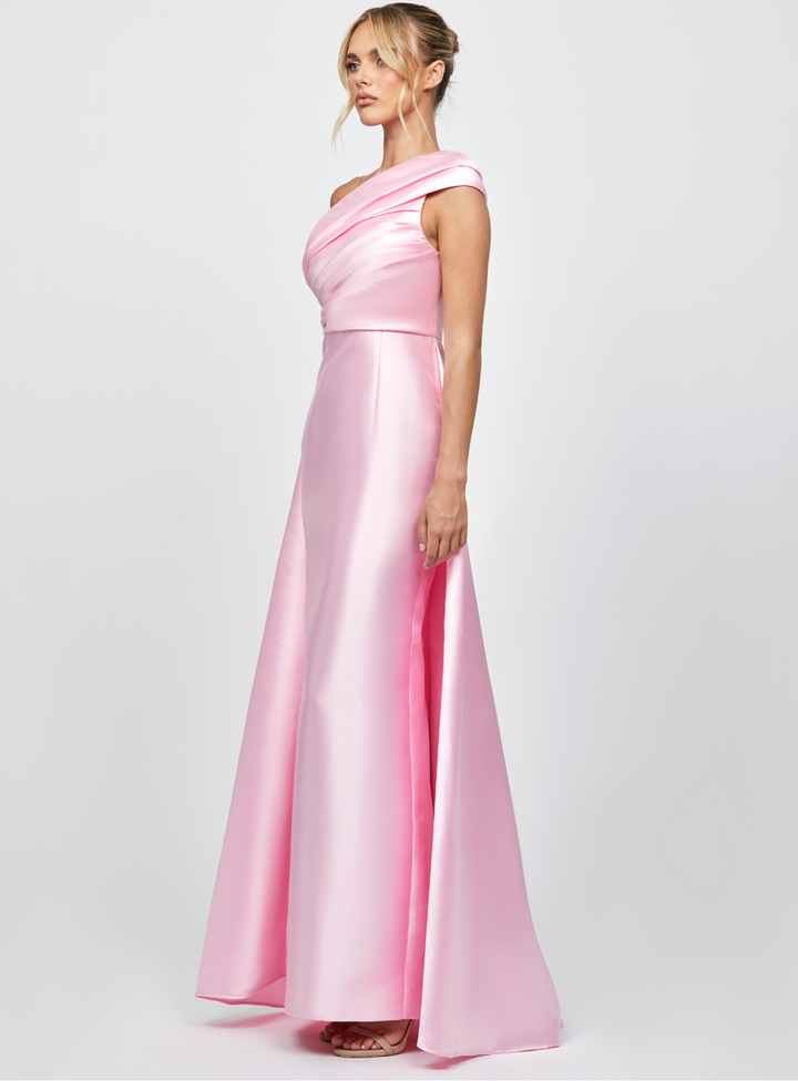 mother of the bride one shoulder dress in pink