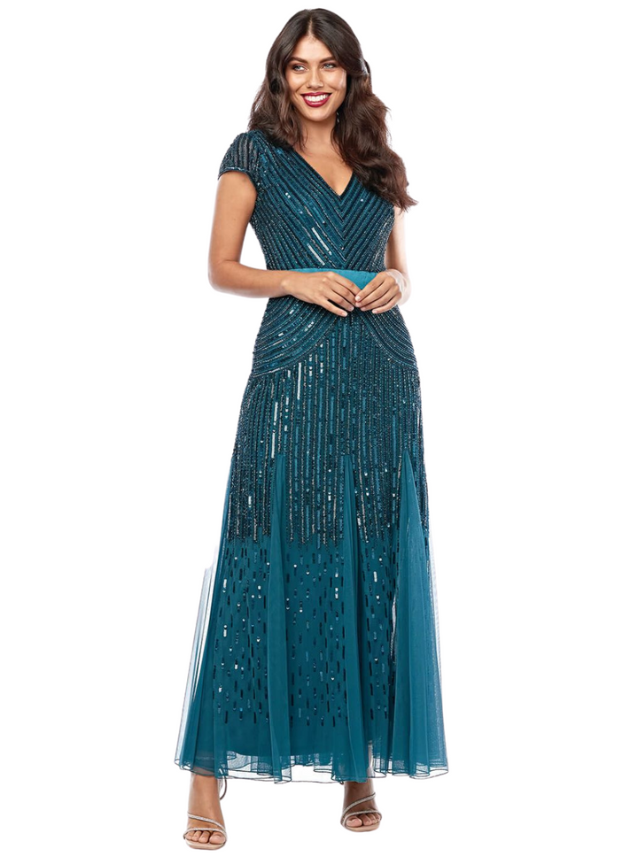 Teal Clarise Beaded Dress