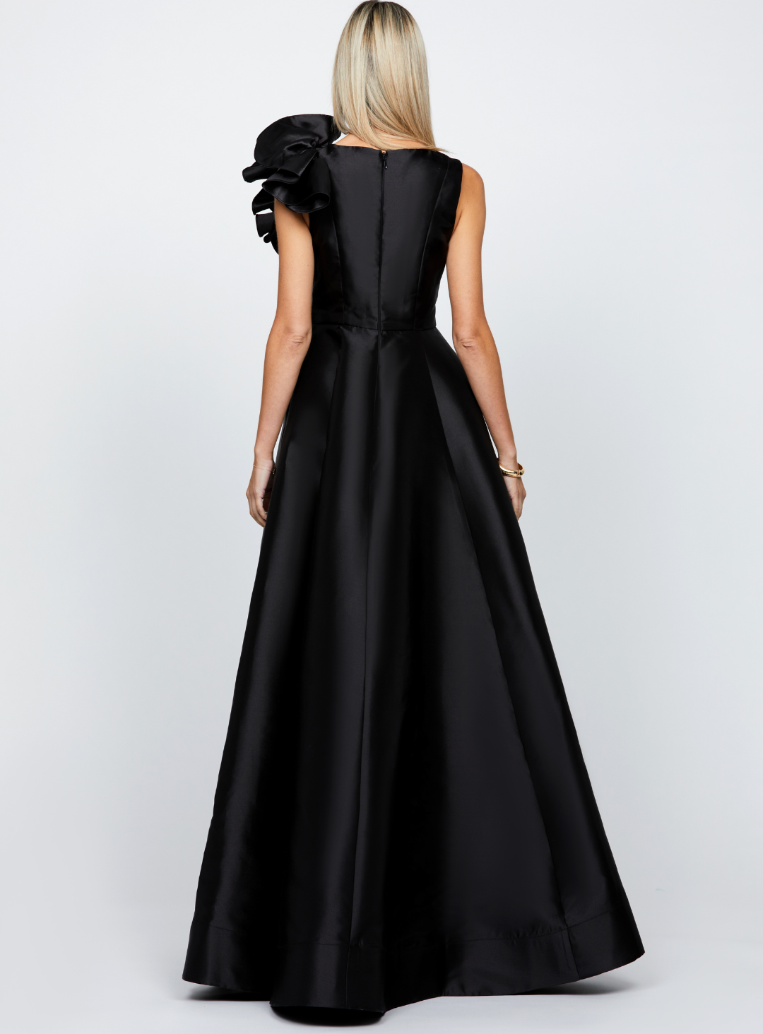 Exclusive Black Mirella V Neck Ruffle Gown