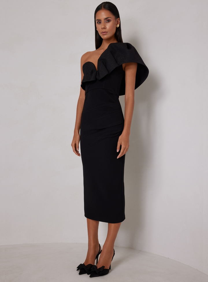 little black dress by elle zeitoune, a one shoulder design perfect for wedding guests
