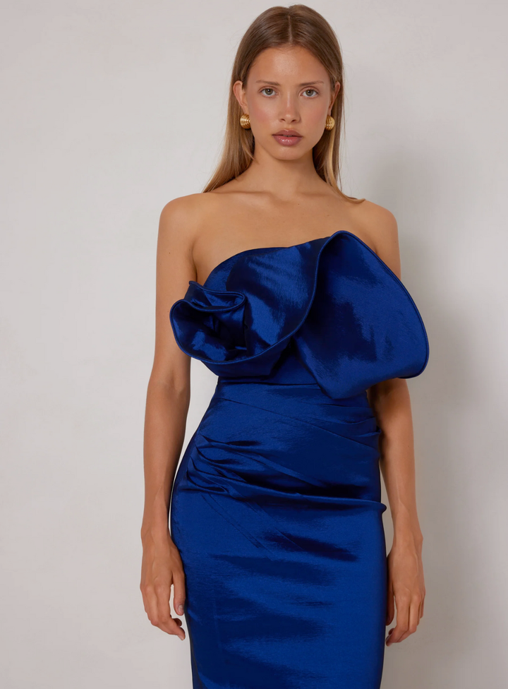 close up of the cobalt miles dress by elle zeitoune