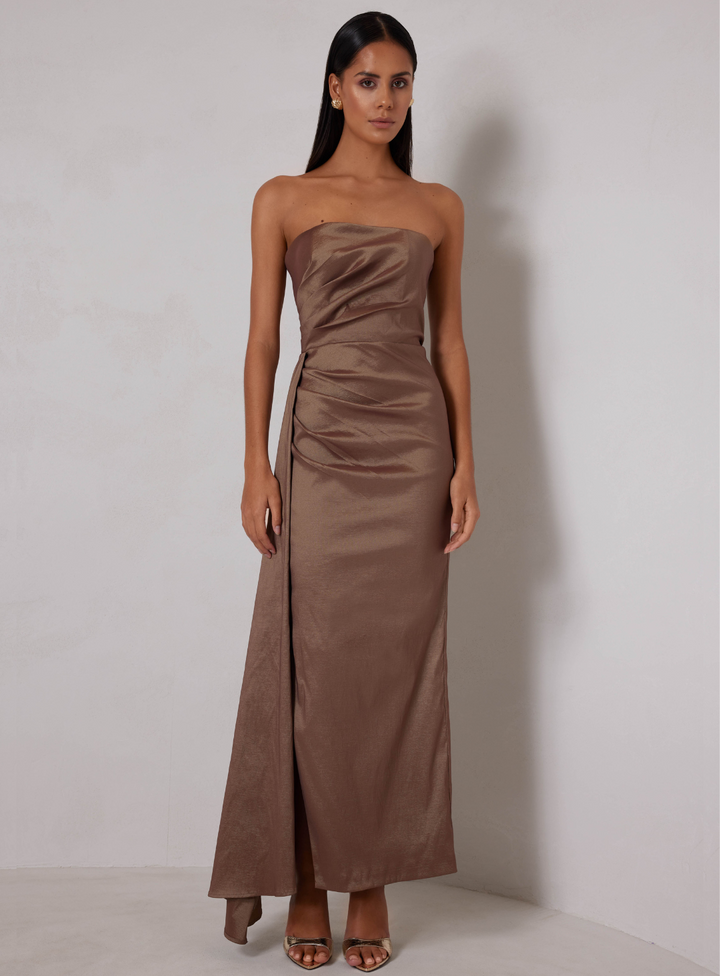 cocoa brown satin dress for bridesmaids
