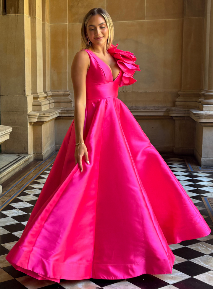 fuschia ball gown by bariano