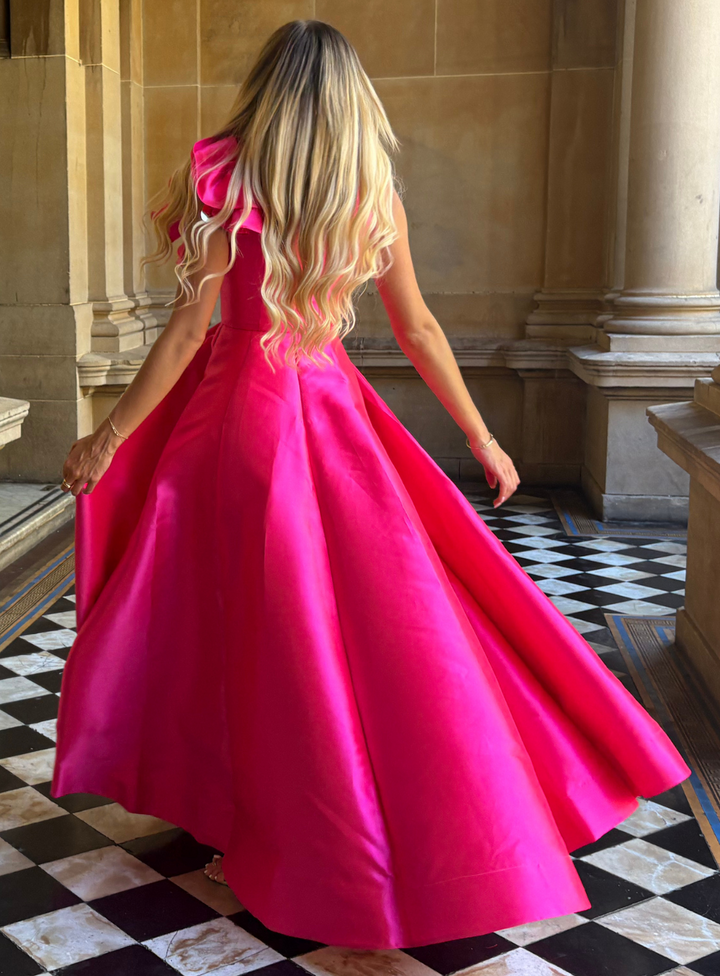 Exclusive Fuchsia Cece Ruffle Shoulder Gown