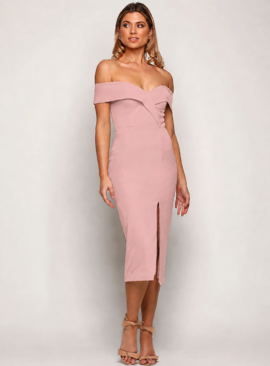 Dusty Rose Gia Off Shoulder Midi