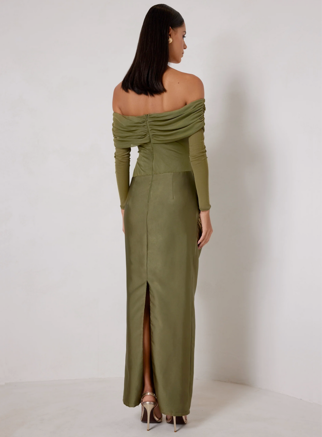 back of the olive green amy dress by elle zeitoune perfect for winter wedding guests