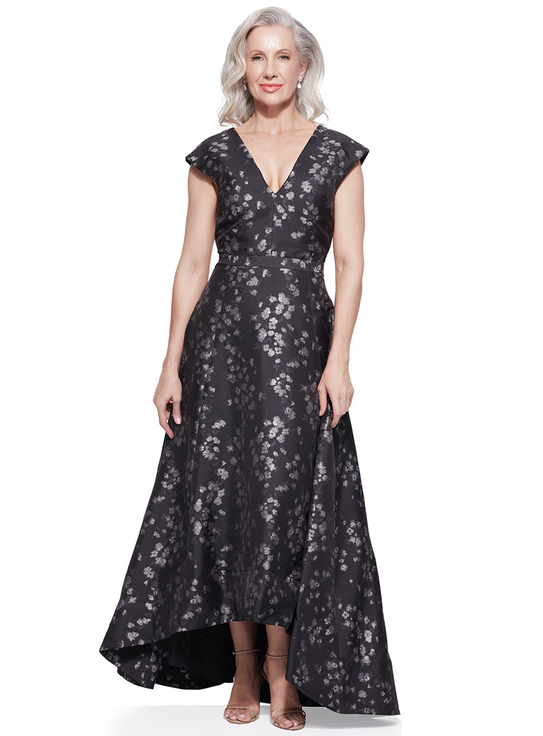 Pia V-Neck Brocade Dress