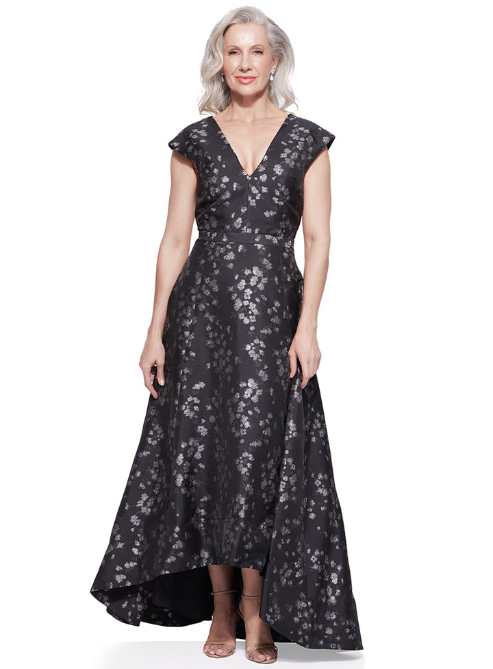 Pia V-Neck Brocade Dress