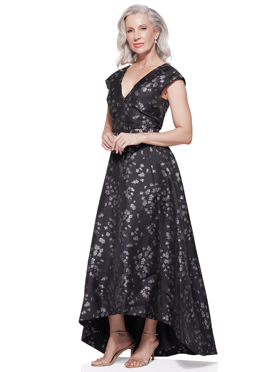 Pia V-Neck Brocade Dress