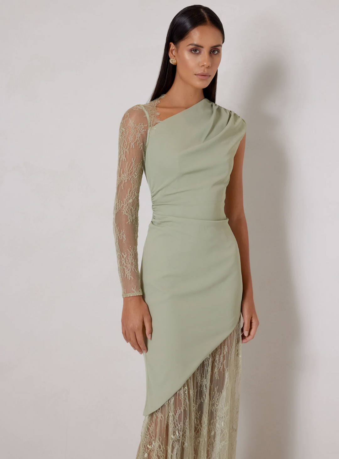 close up of the sage gia dress by elle zeitoune
