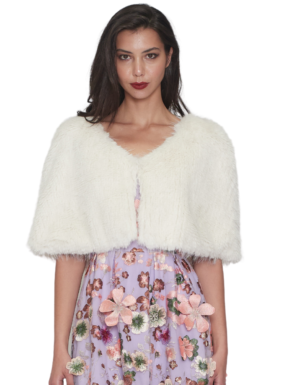 Ayla Faux Fur Cape by Samantha Rose White Runway