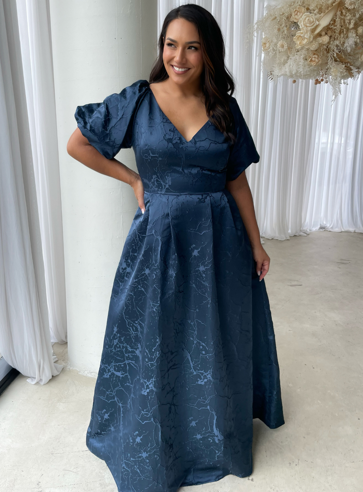 Navy Sophia Puff Sleeve Maxi