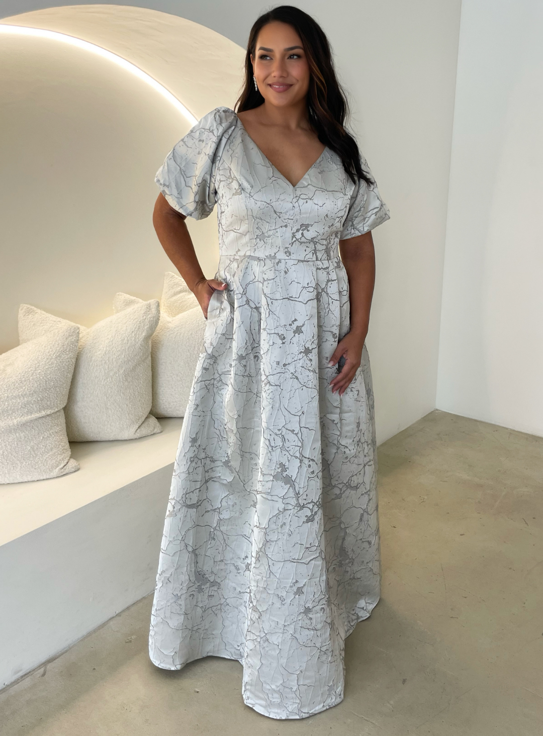 Grey Sophia Puff Sleeve Maxi