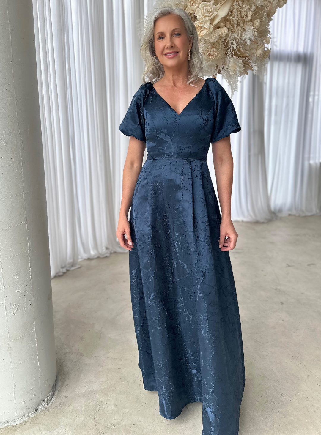 Navy Sophia Puff Sleeve Maxi