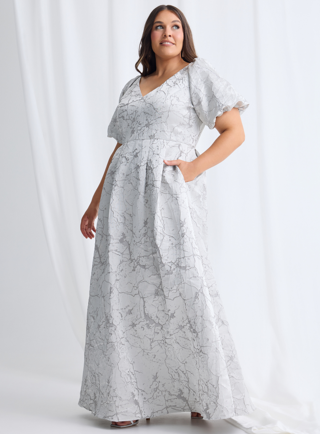 Grey Sophia Puff Sleeve Maxi