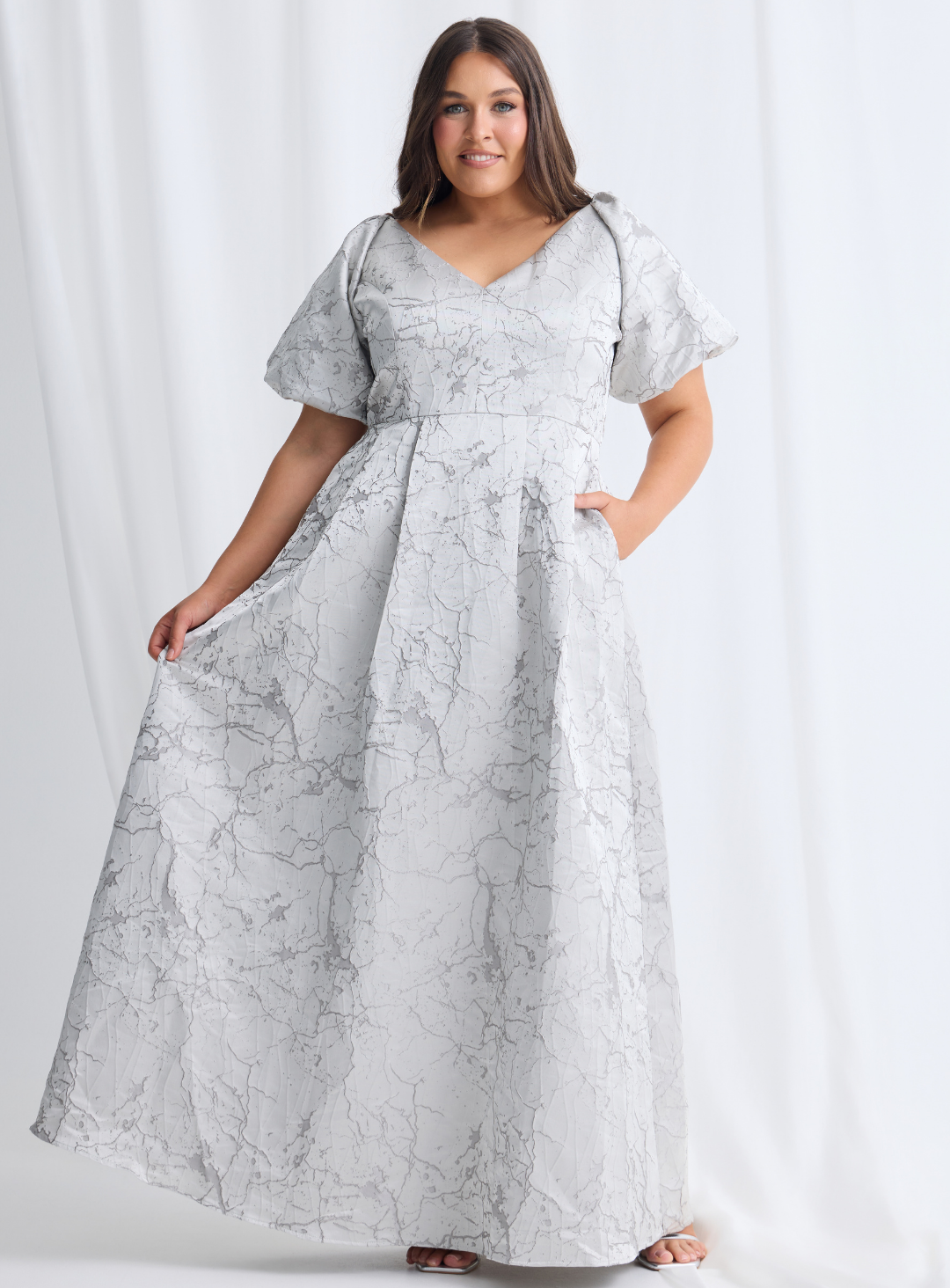 Grey Sophia Puff Sleeve Maxi