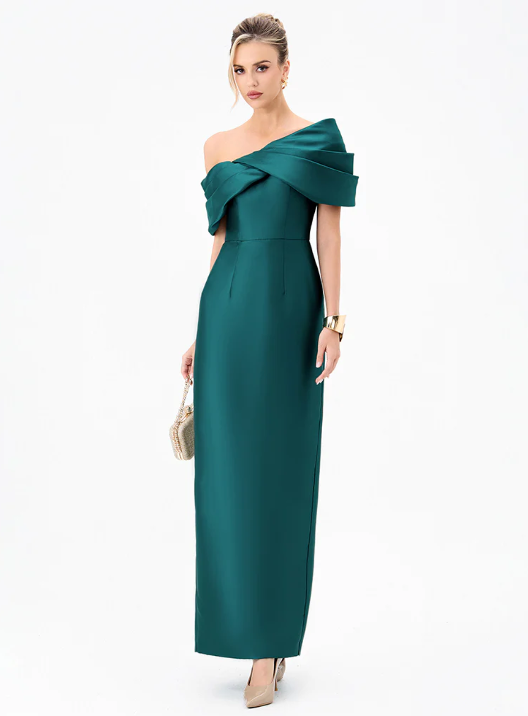 Weiss Asymmetric Off Shoulder Gown