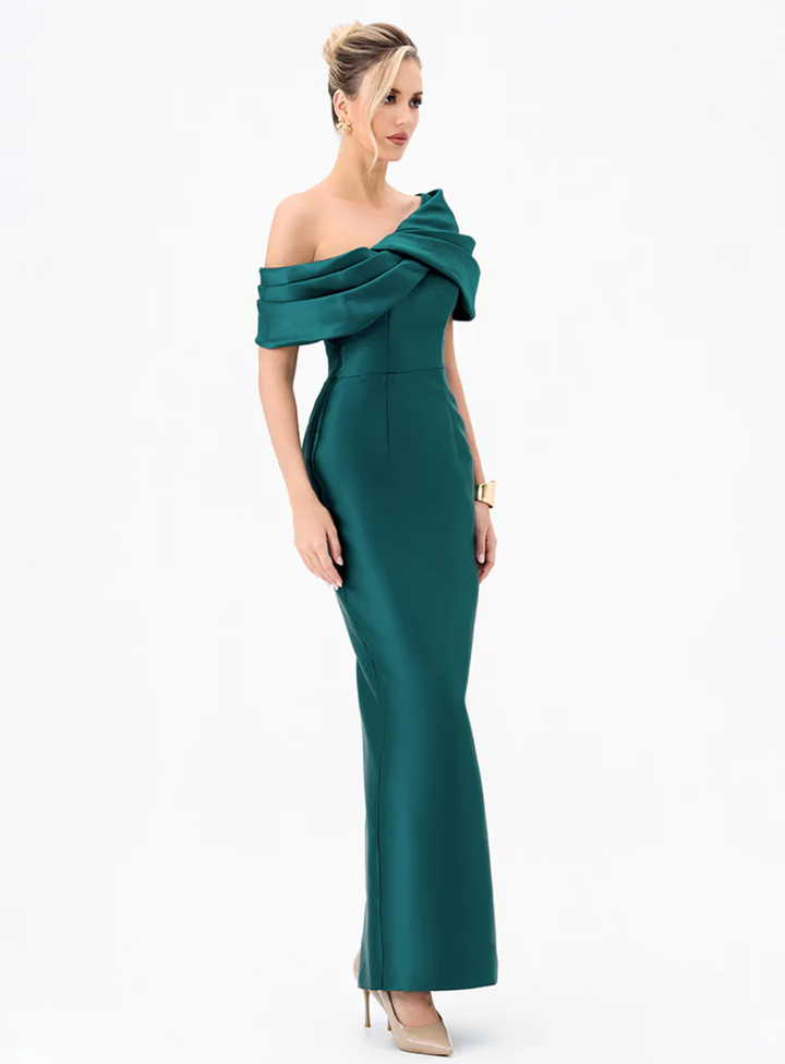 Weiss Asymmetric Off Shoulder Gown