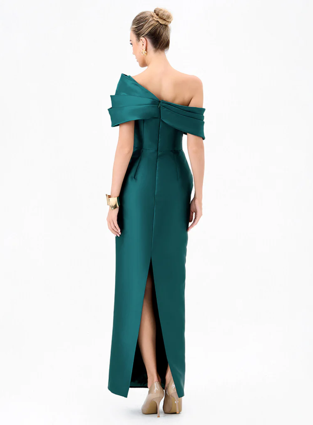 Weiss Asymmetric Off Shoulder Gown